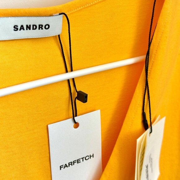 Women's NWT SANDRO Short Sleeve Tie Front Cropped Tee in Orange Size 2 - Picture 3 of 9